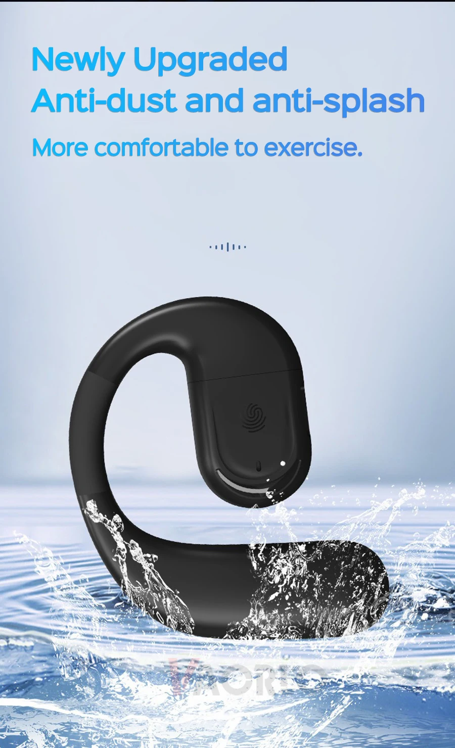 VAORLO Ear-hook Bluetooth 5.4 Business Earphone 180° Rotation Open Ear Headset With Mic Long Battery Life HiFi Stereo Headphone