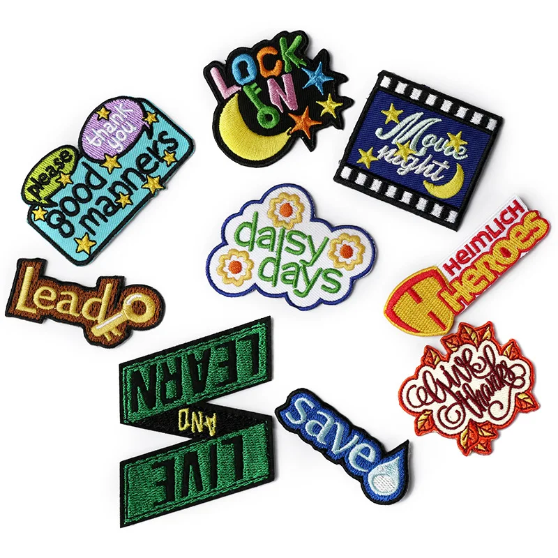

50pcs/Lot Luxury Fun Embroidery Patch Letter Daisy Save Water Key Live Learn Shirt Clothing Decoration Accessory Craft Applique