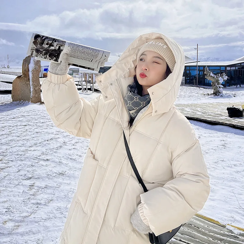 Pregnant Woman Long Thick Windbreaker Winter Hooded Parka Korean Loose A-line Cotton-padded Maternity Down Coat Casaco Feminino