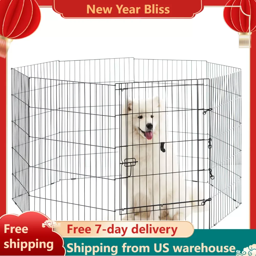 

8-Panel Pet Exercise Play Pen With Door Basket for Dog Kennel Everything for Dogs Houses and Habitats House Accessories Supplies