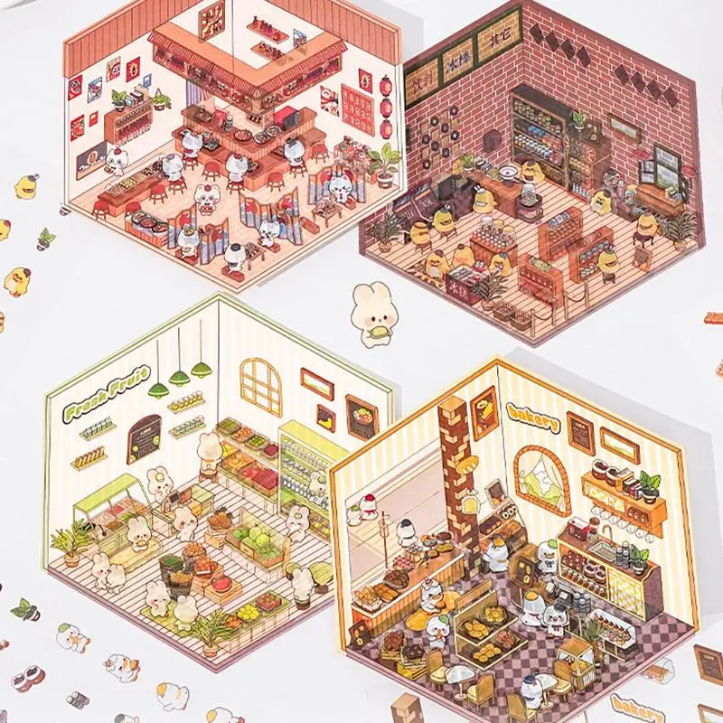 Miniature House Stickers 3D Effect Cartoon Scene Stickers kit 1 Scene 2 for Party Gift Make Kids Own House