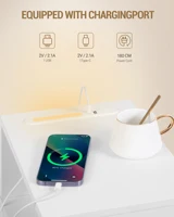 Набор из 2 прикроватных тумбочек, тонкий приставной столик со светодиодной подсветкой, 1 порт USB-A, 1 порт USB-C, с боковым открытым отделением для спальни — изображение 5