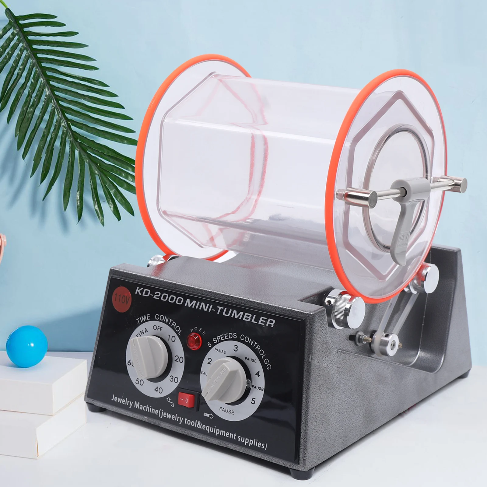 Máquina Pulidora Para Joyería 60W - Tambor Giratorio Con Perlas, 5 Velocidades Y Temporizador Hasta 60 Minutos