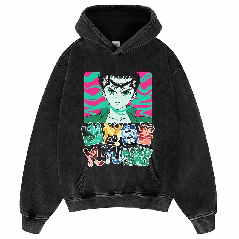 Vintage Hoodie Men Streetwear Hip Hop Harajuku Sweatshirt Japanese Anime Pullover YYBS