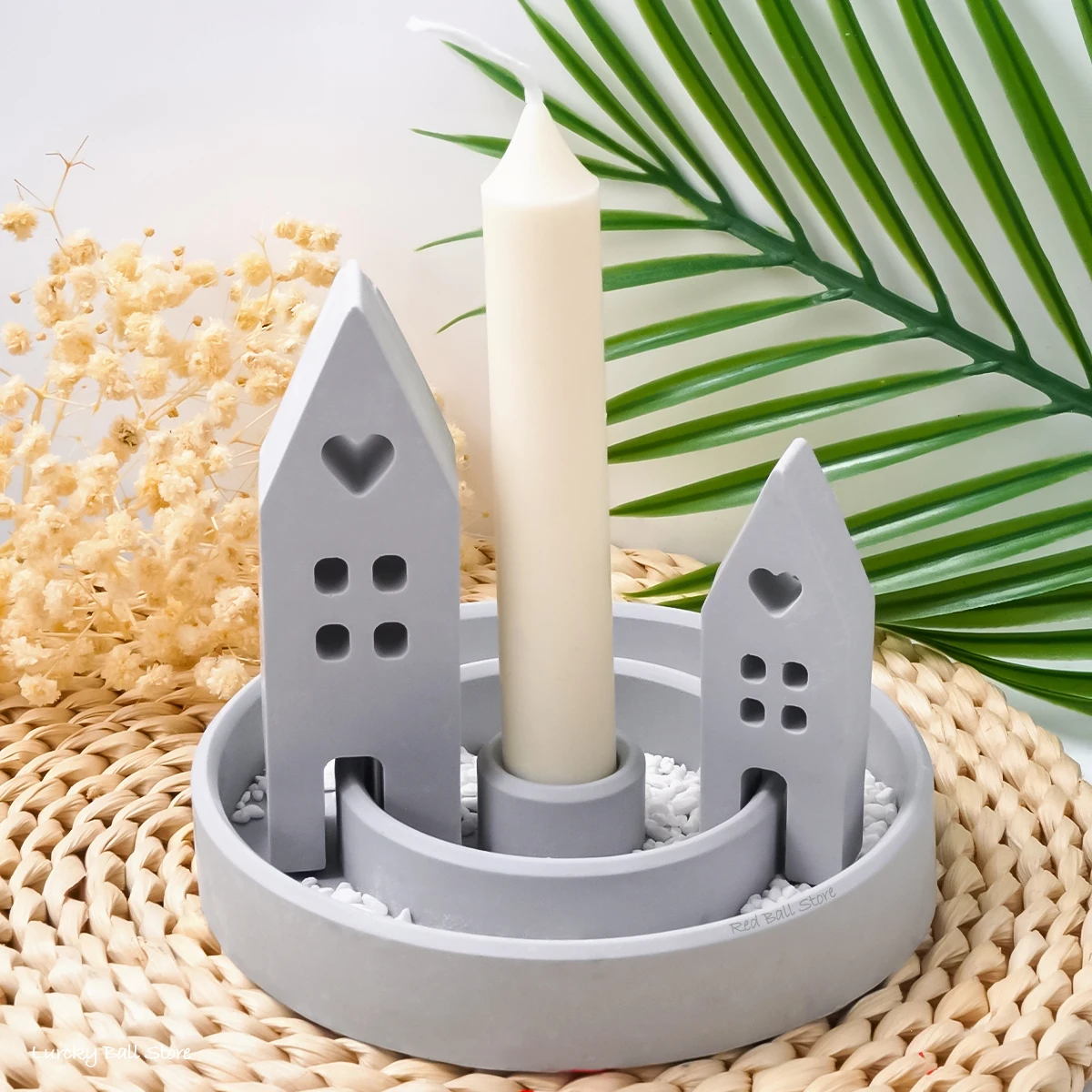 Silicone Mold 3Pcs House Candlesticks Concrete Silicone Mold DIY Resin Round Candle Holder Plaster Tray Set Molds Handmade Crafts Room Decor