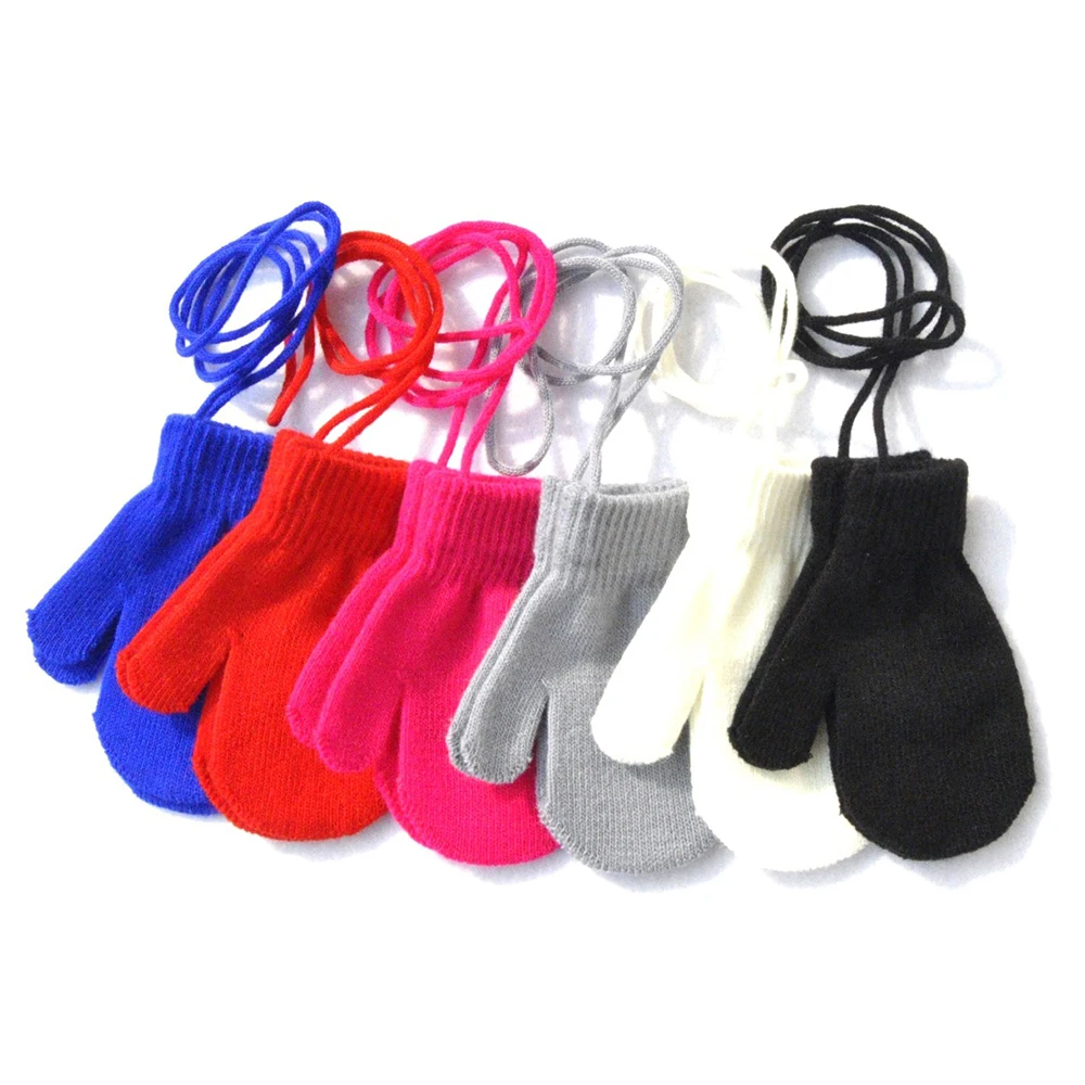 

Cute Children Baby Gloves Full Finger Gloves for 1-4Y Kids Hanging Neck Kids Gloves Warm Mittens Solid Color Halter Rope Gloves