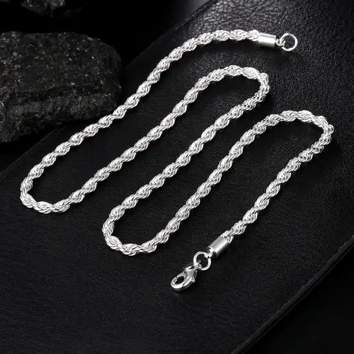 Hot Charms Fine 4MM Rope Chain 925 Sterling Silver Necklaces for Woman Men Classic Fashion Jewelry Wedding Party Holiday Gifts - Image 2