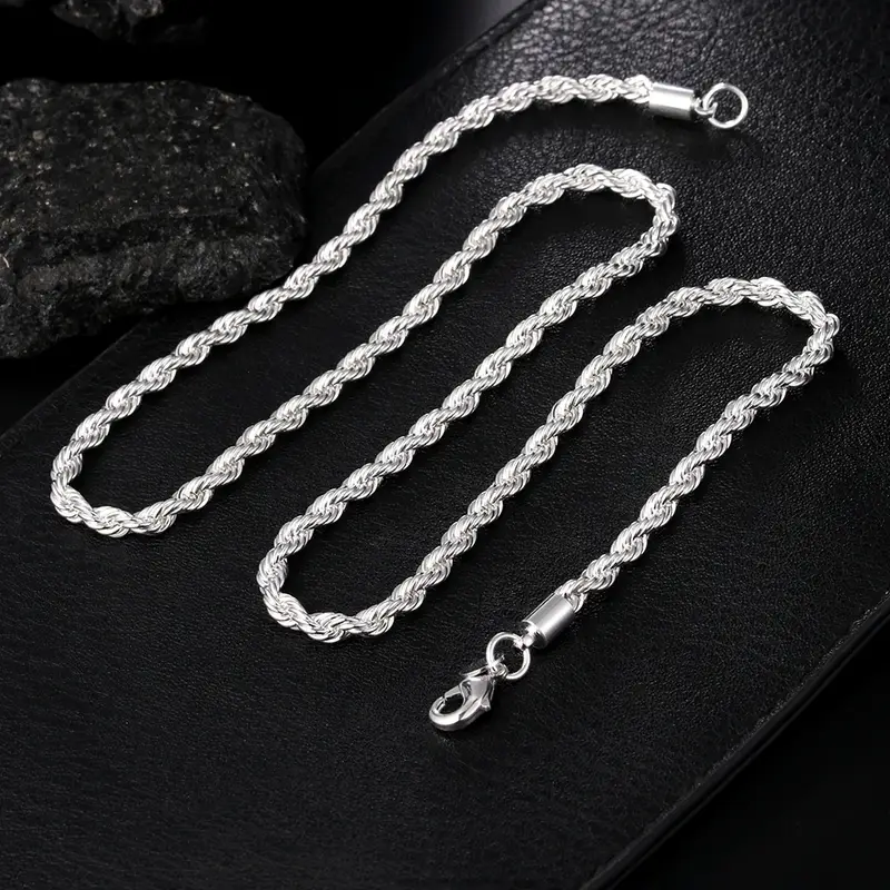 Hot Charms Fine 4MM Rope Chain 925 Sterling Silver Necklaces for Woman Men Classic Fashion Jewelry Wedding Party Holiday Gifts - Image 2