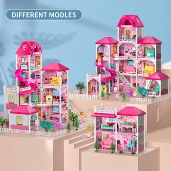 Pretend Play Villa Kids Toys For 3-8 Ages Girls 12 Rooms Doll House With 2 Dolls And Accessories Slide Birthday Gifts For Girls 2