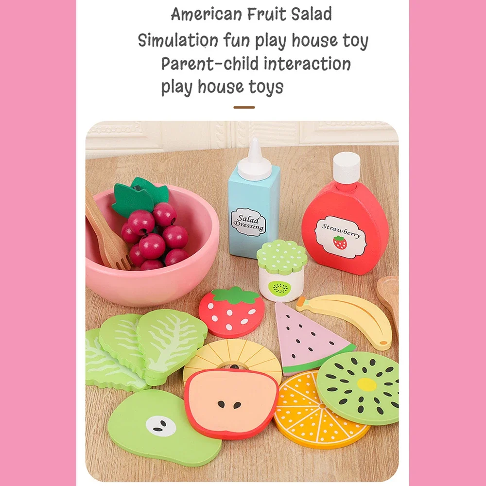 Kitchen Toy High quality pretend play kids simulation wooden food salad set creative wooden fruit toy Early education play house