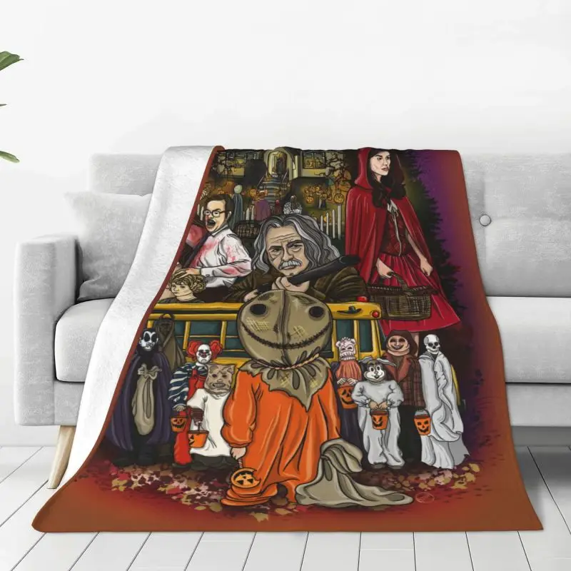 

Halloween Film-Horror Sam Trick R Treat Blanket Soft Fleece Spring Warm Flannel Throw Blankets for Sofa Travel Bed Bedspread