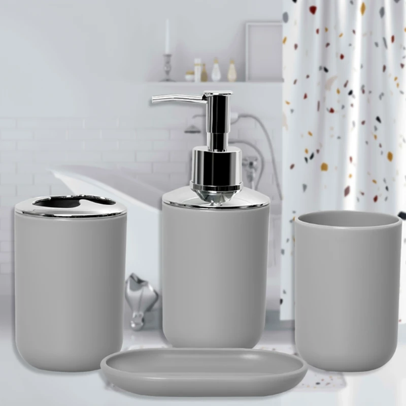 Description Picture 6 of item4 Pcs Plastic Bathroom Accessory Set,Bath Toilet Brush Accessories Set With Toothbrush Holder,Toothbrush Cup