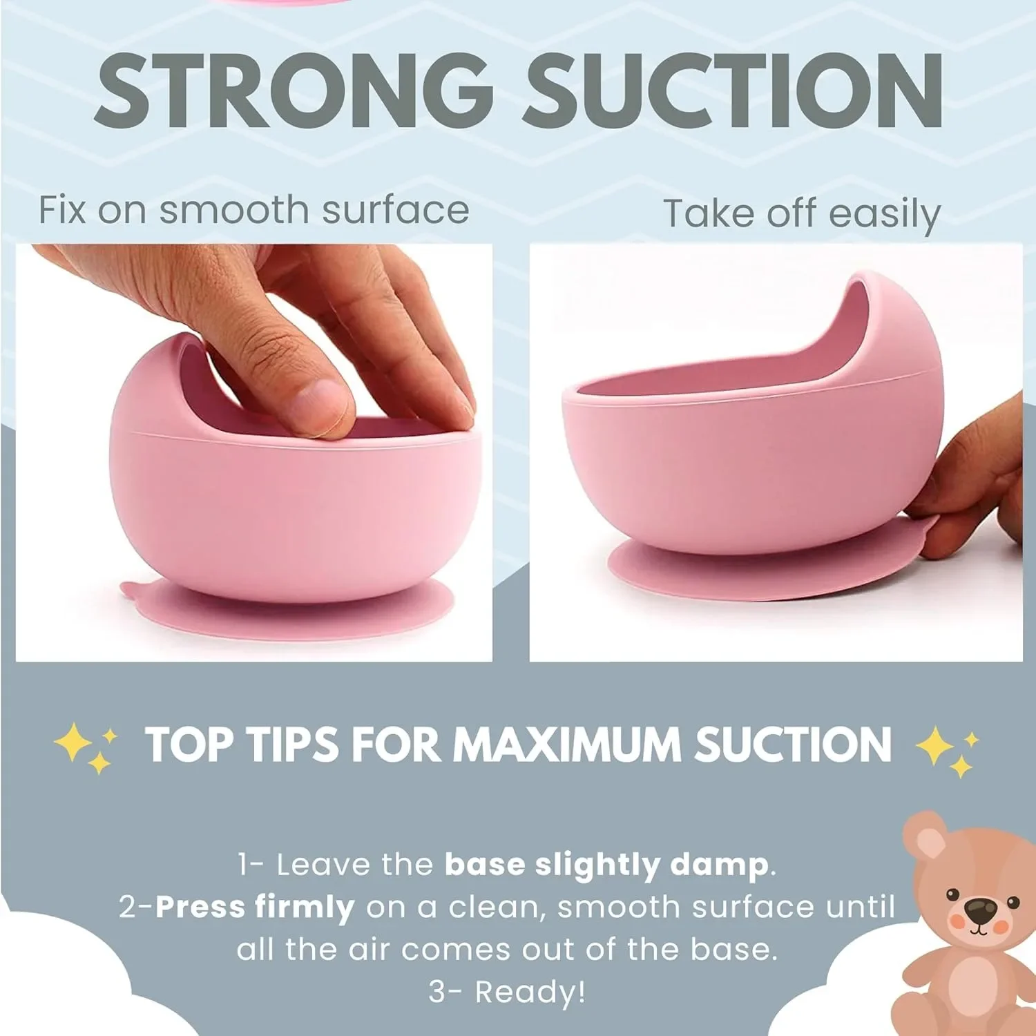 3-piece Baby Food-grade Feeding Set with Spoon Fork Silicone Suction Cup Bowl BPA-free Children's Feeding Training Tableware 5