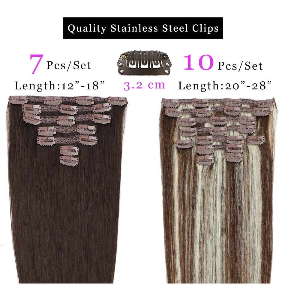 Chocolate Brown Body Wave Clip in Human Hair Extensions Peruvian Wavy Clip in HairPieces 120g 140G Full Remy Hair Clip-In On,hair extensions