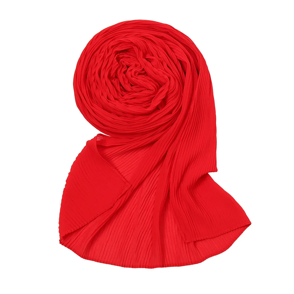 Plain Wrinkle Bubble Chiffon Pleated Hijab Shawl Scarf Lady High