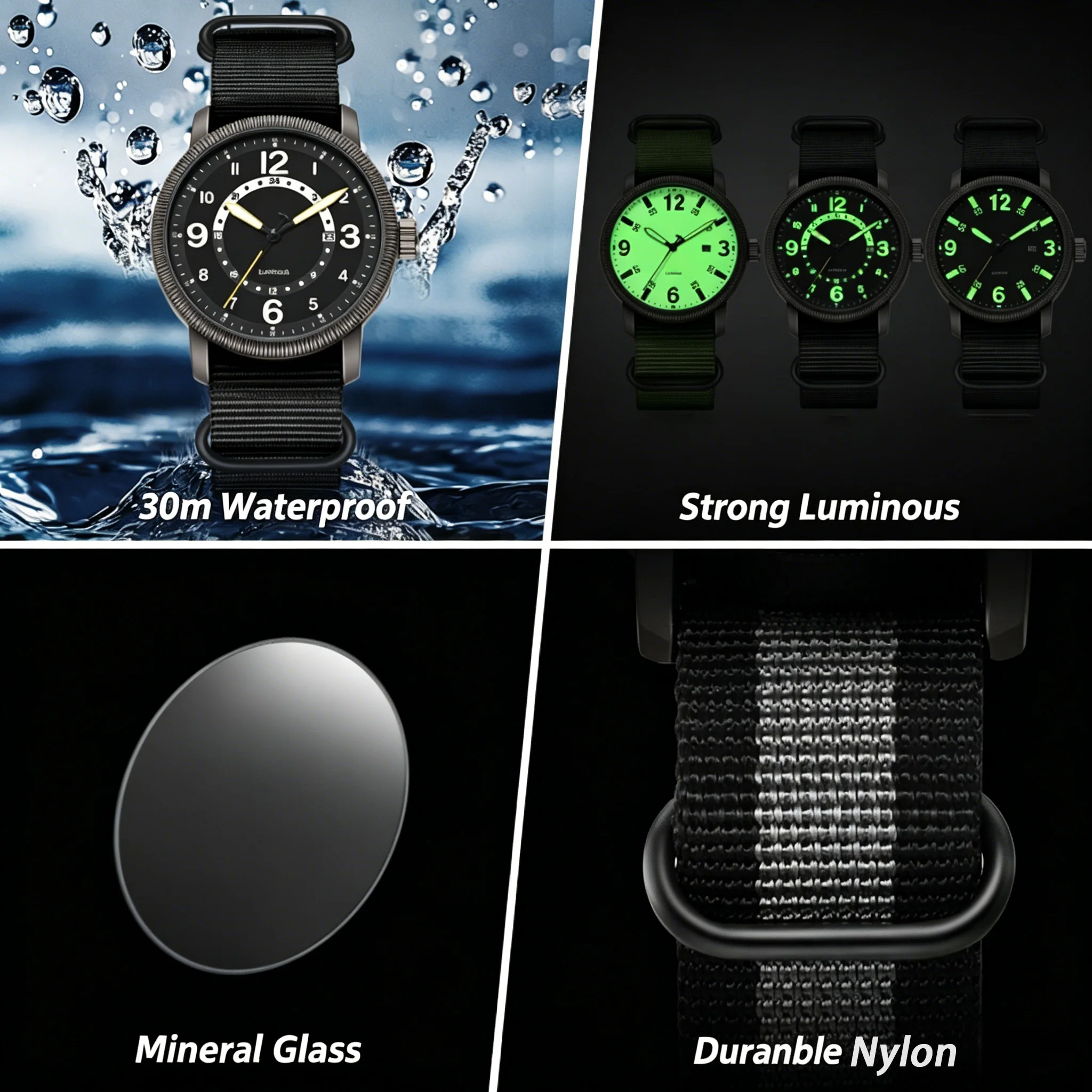 Enhanced Field Watch with Luminous Display and Fabric Strap