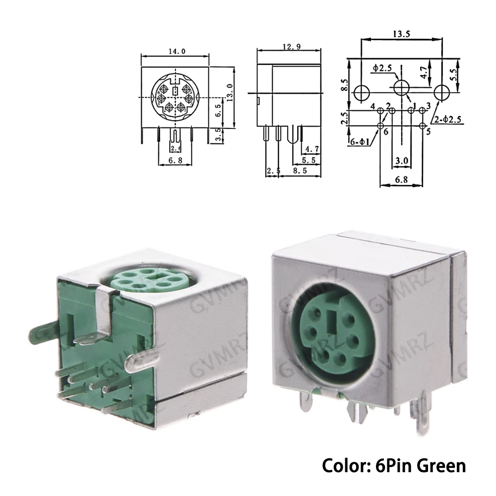 Pack of 10 PS2 6-Pin Connectors in Purple, Green, and Black