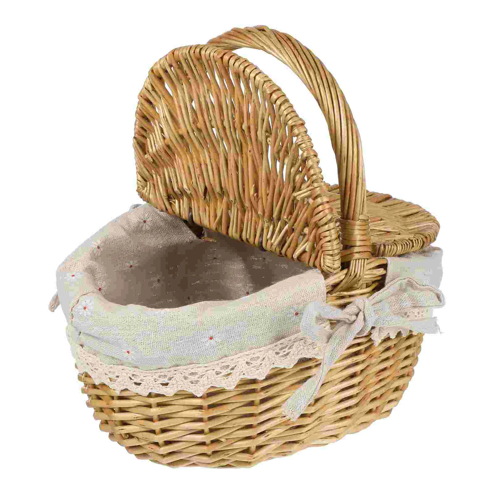

Basket Storage Wicker Woven Picnic Flower Willow Baskets With For Bread Fruit Handles Handheld Flowers Kitchen Vegetable Easter