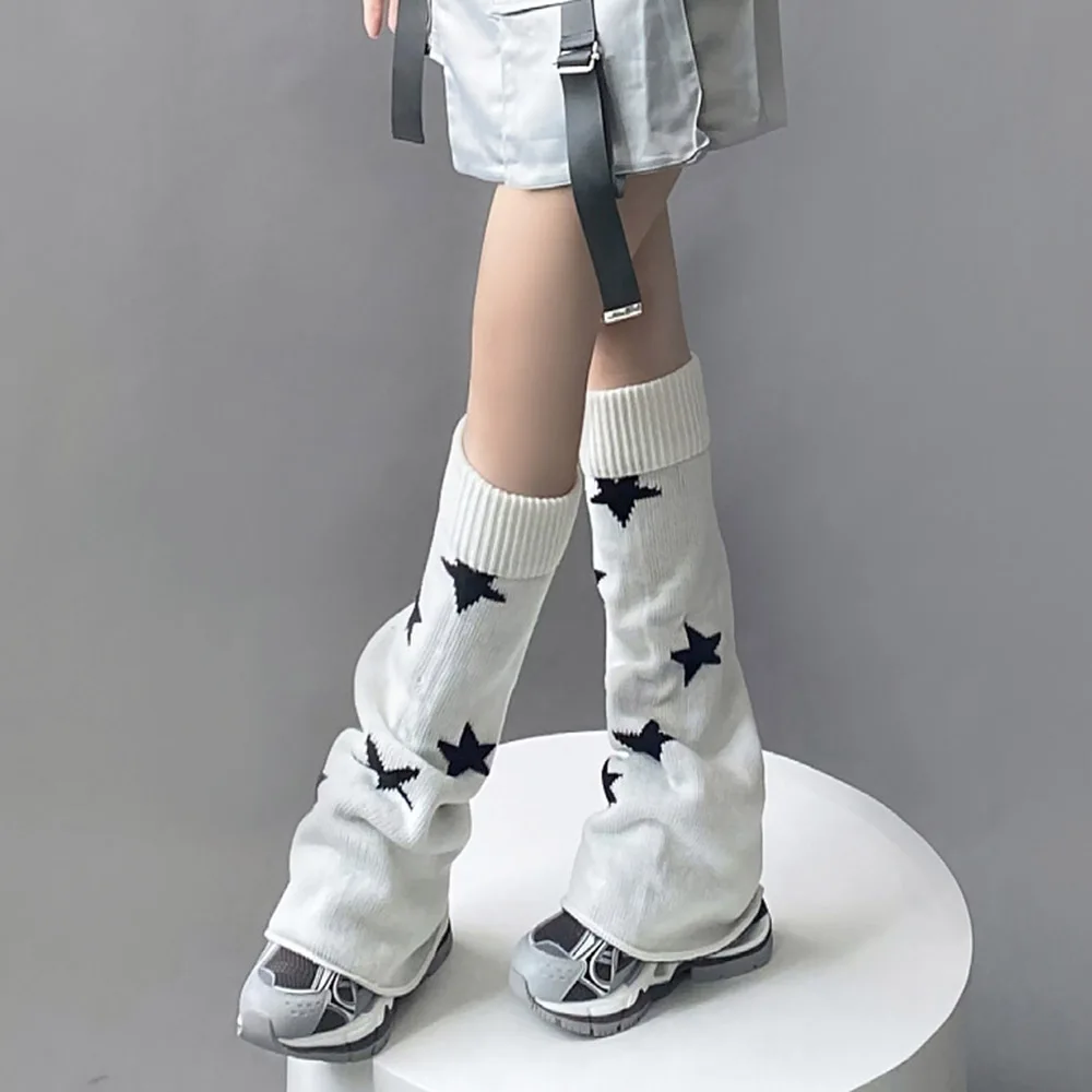 Women Japanese Lolita Sweet Leg Warmers Girls Autumn Winter Punk Star Skull Print Knitted Socks Cosplay Foot Cover