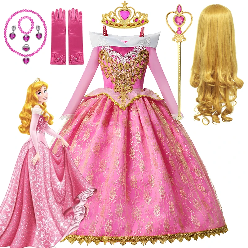 Disney Girls Sleeping Beauty Aurora Cosplay Princess Dress Kids Frozen Elsa Anna Set Rapunzel Cinderella Costume Party Clothings