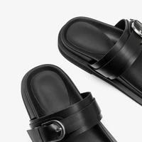 BEAUTODAY Casual Slippers Women Genuine Leather Solid Double Strap Summer Beach Ladies Brown Footwears Handmade 34085 - Image 5