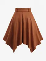 ROSEGAL Plus Size Asymmetric Skirt with Removable Belt Buttons Suede Handkerchief Top Women's Fashion Casual Skirts - Image 2