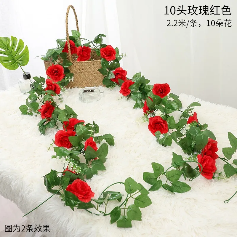Wedding Decoration Silk Artificial Rose Vine Han 1.8m Rose Artificial Flower Vine For Wedding Garland White Pink Home Room