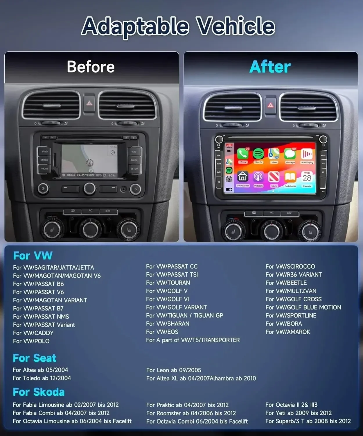 Compatible For VW Volkswagen Jetta Passat 7" Android 13.0 Car Stereo Radio Apple Carplay GPS
