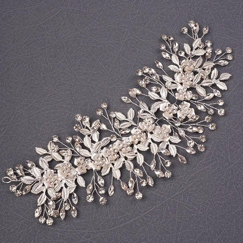 Silver Gold Flower Leaf Bridal Headpieces Wedding Rhinestones Headband Bride Hair Pieces Crystal Flower Girl Hair Accessories