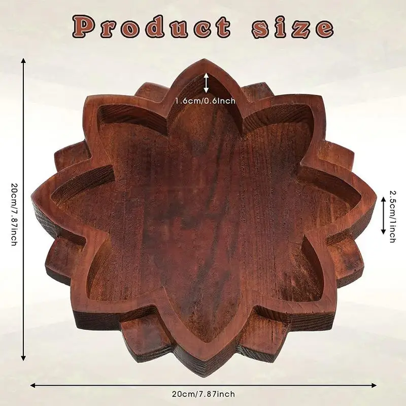 Wooden Lotus Tray Lotus Shape Crystal Stone Holder Crystal Display Tray with Bottom Non-Slip Pad for Aromatherapy Oils Jewelry 6