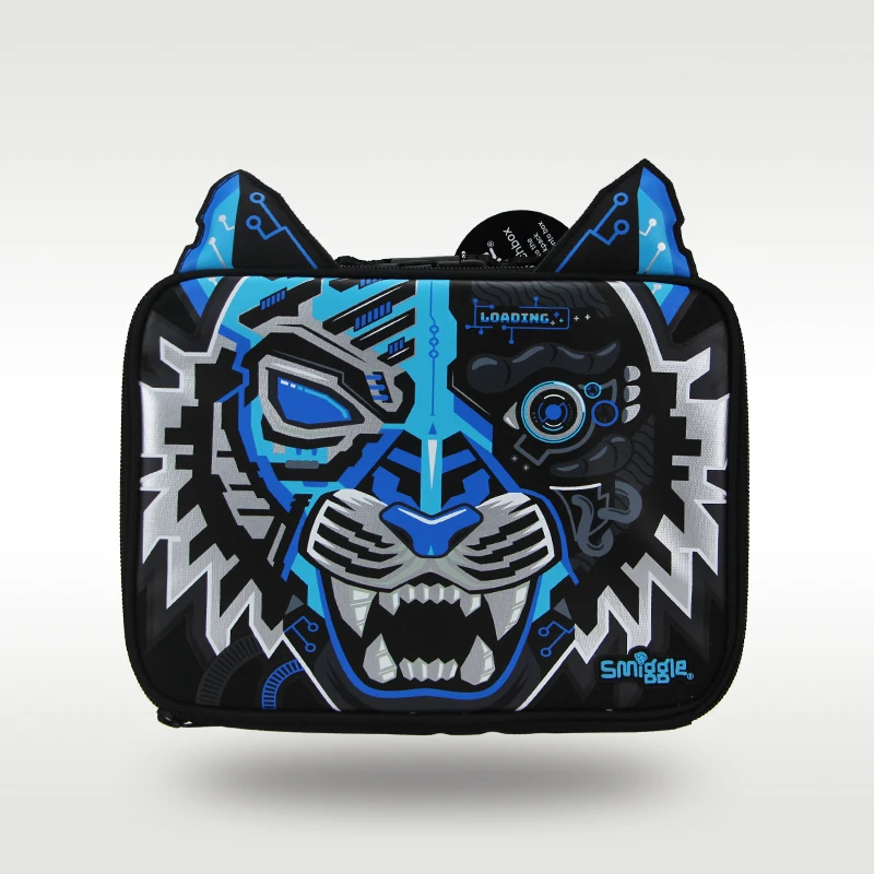 

Австралийская оригинальная детская сумка для завтрака Smiggle, сумка для мальчиков, черная синяя Механическая уличная изоляционная сумка с тигром, 9 дюймов