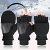 2 in 1 Winter Fleece Warm Thumb Flip Ski Gloves Fingerless Convertible Sport Mittens Windproof Running Cycling Gloves Men Women 1