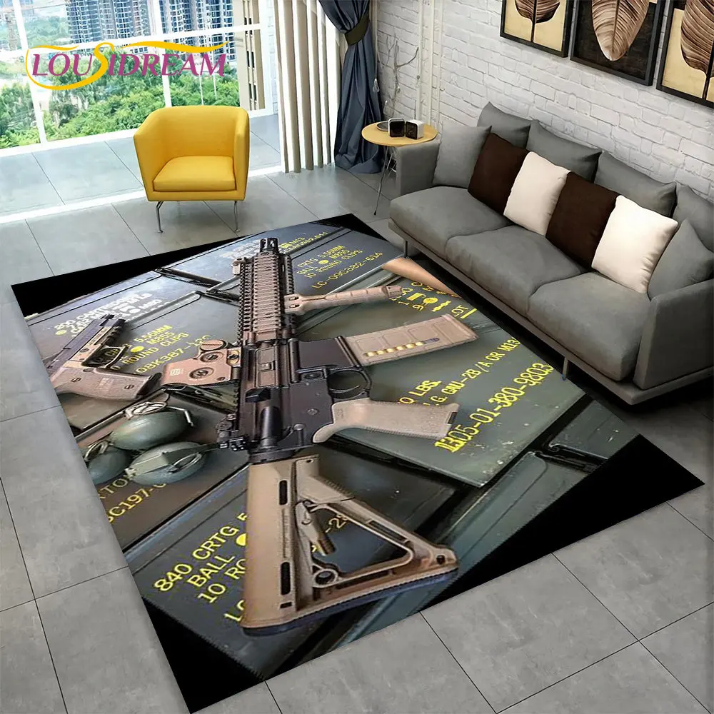 3D Assault Rifle Pistol Cartridge Gun Area Rug,Carpet Rug for Home