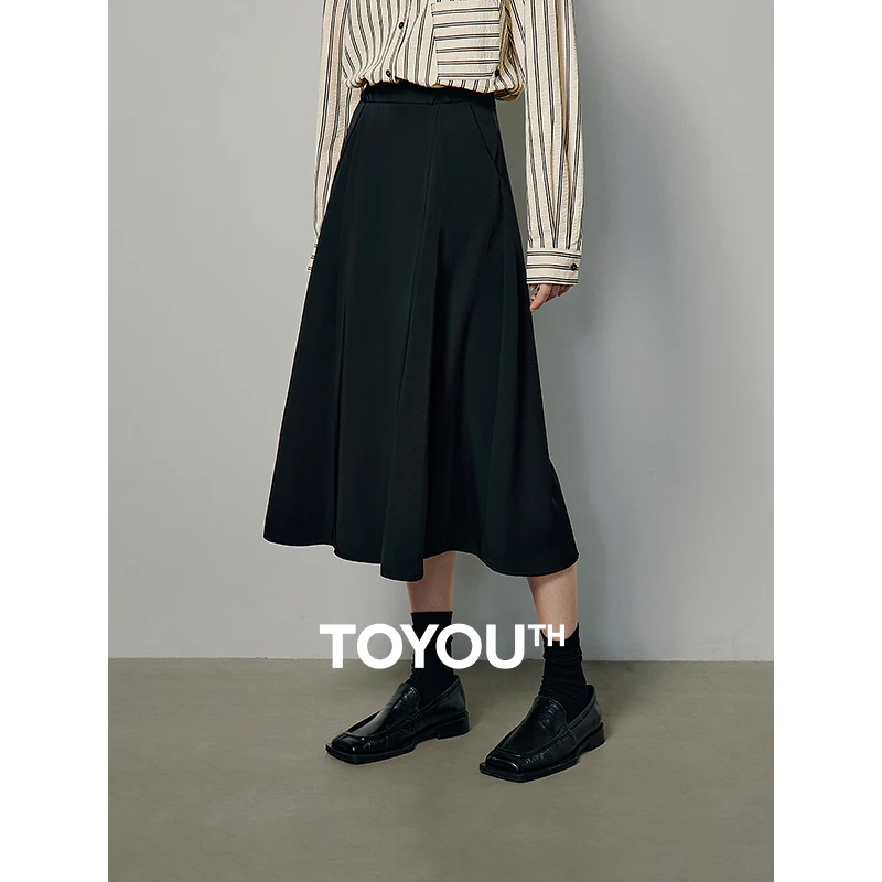 

TOYOUTH Women Pleated Skirt 2024 Spring New A Line High Waist Ladies Working Wear Long Skirt