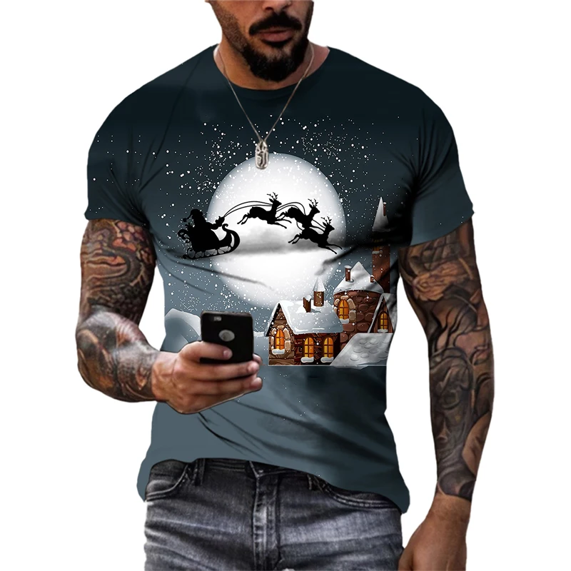 Plan T-shirt Lange Kerst Blouse Heren Shirts Mode Mouw Casual Gedrukt Herfst Top Winter Mannen Shirts Heren Korte Mouw Casual Strand Shirt, Zwart, L