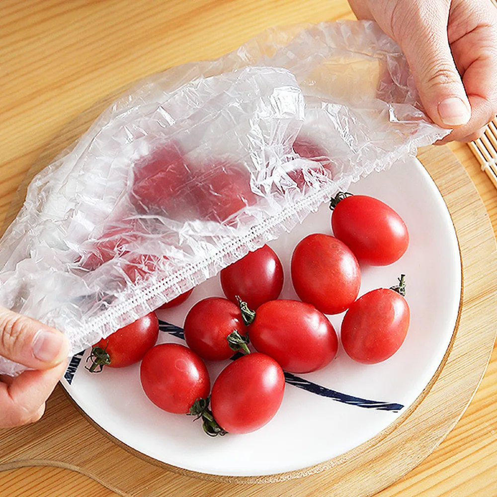 100pcsDisposableplasticbagFoodCoverWrapElasticFoodbagsStorage