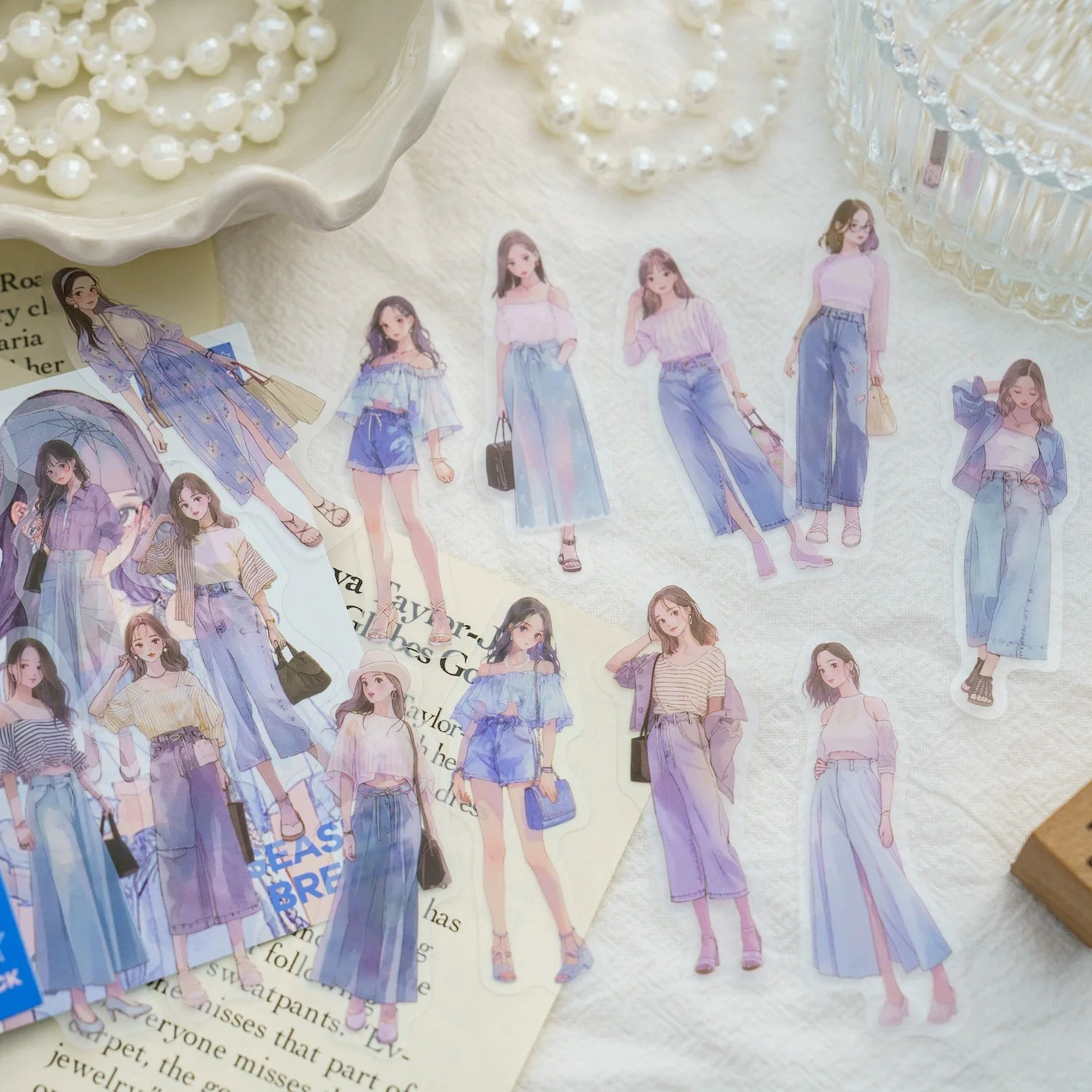 30개/팩 롱 홀리데이 시리즈 PET 스티커 팩, 우아한 소녀 테마, 저널 DIY 데코 스티커에 적합