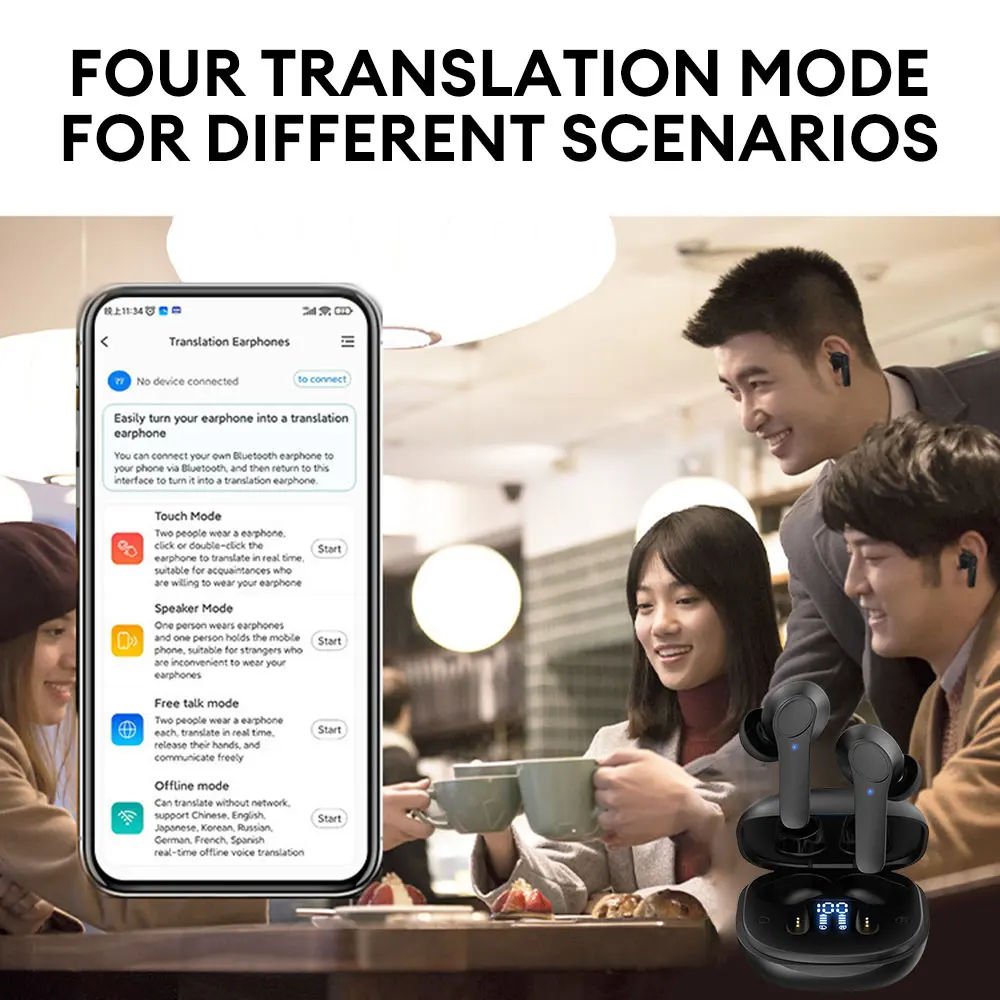AI Real-time Language Translation Earphones Translator Earbuds 144 Languages Real Time AI Voice Translator Support Online
