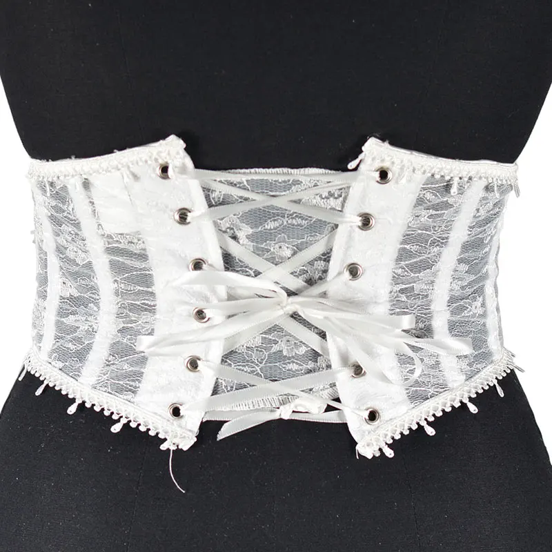 6.29inch Short Lace Corsets Womens White Sheer Lace Underwire Open Cup  Underbust Corset