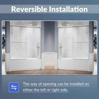 Bathtub Shower Door 60" W x 62" H Semi-Frameless Double Sliding Design Shower Tub Door 1/4" Clear Glass Panel, Chrome Finish 2
