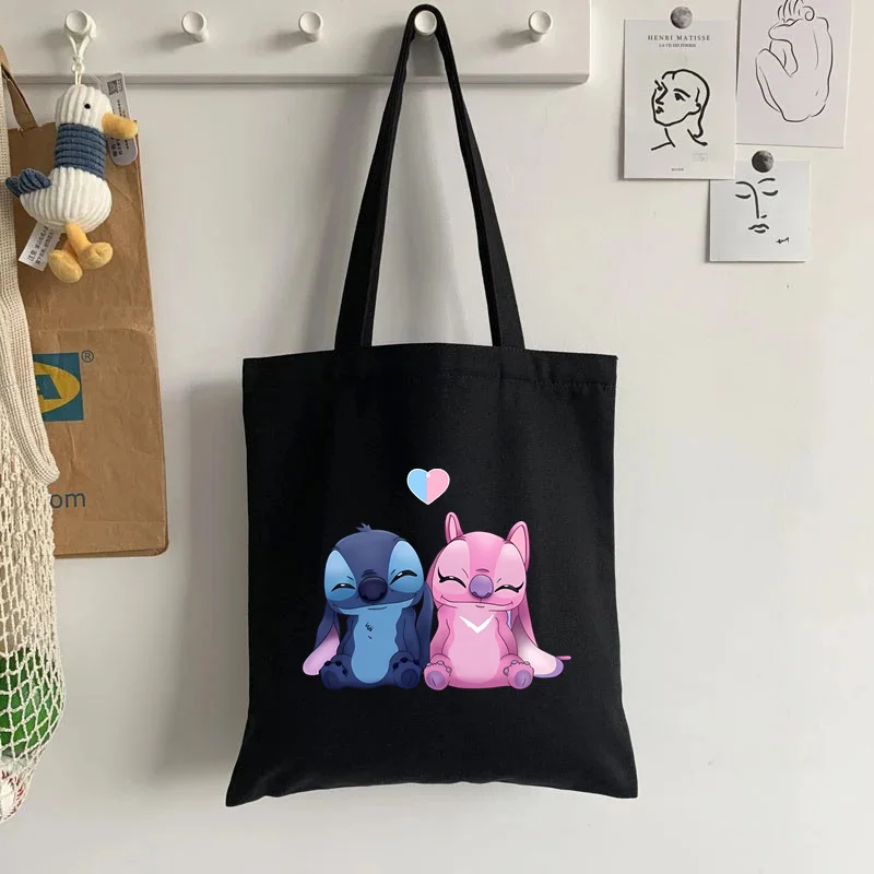 Cute Disney Lilo  Stitch Women's Tote Bag Canvas High Capacity Soft Shoulder Bag Women's Handbag Casual Comunting Shopping Bags 5