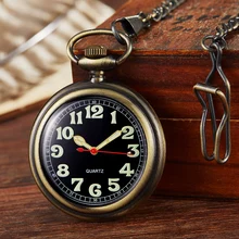 

Retro Bronze Quartz Pocket Watch Women Pendant Wall Clock Black Digital Dial Steampunk FoB Chains for Men Relógio bolso Vintage