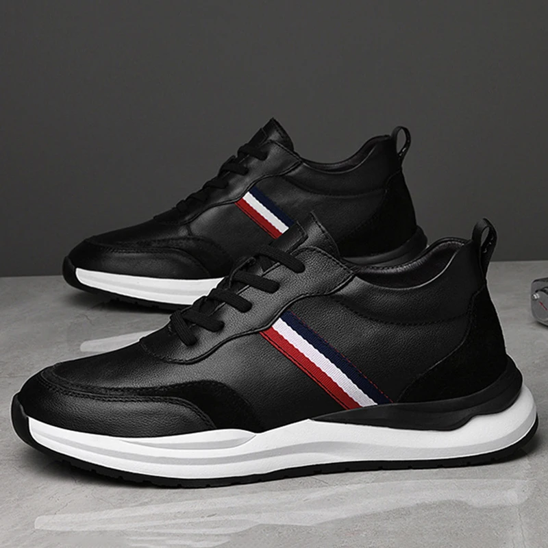 Fashion Genuine Leather Casual Shoes Sneakers Men Elevator Shoes Skateboard Shoes Male Comfortable Height Increase Insole 6-8CM 3