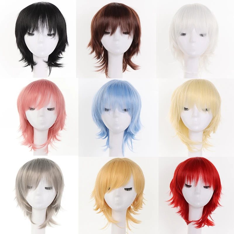 LUPU Synthetic Anime Cosplay Wig Men's Short Straight Wig with Bangs Christmas Halloween Wigs for Boy Heat Resistant Fiber