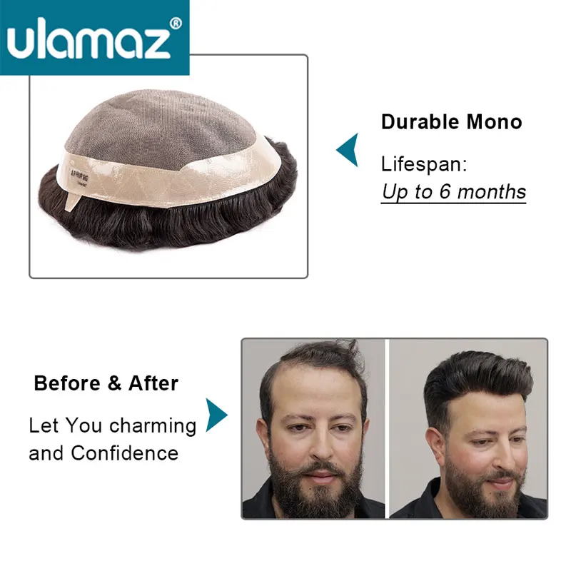 Human Hair Toupee Capillary Male Hair Prosthesis Mono Toupee Hair Men Durable Man Wig Natural Human Wig For Men Breathable Mens System