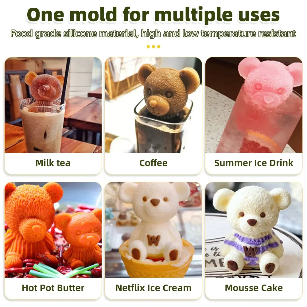 4 Grid 3D Little Teddy Bear Shape Ice Cube Silicone Cute Bear Ice Cube Mold Mold Chocolate Cake Mould Household Cream ice mold ice cream molds