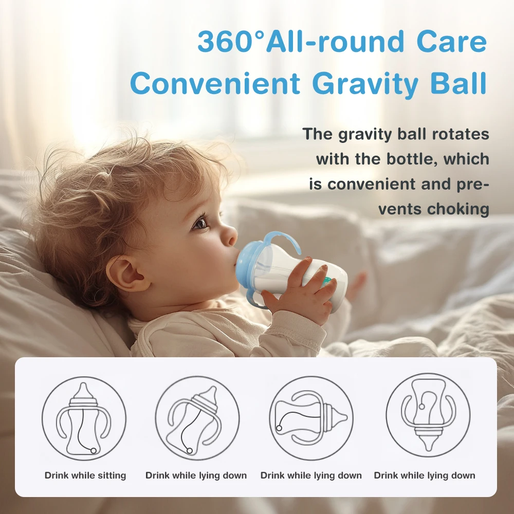 Baby Feeding Bottles 180ML/330ML with Handle Anti-Choking Nipple for 0-3 years old newborn by Dr.isla