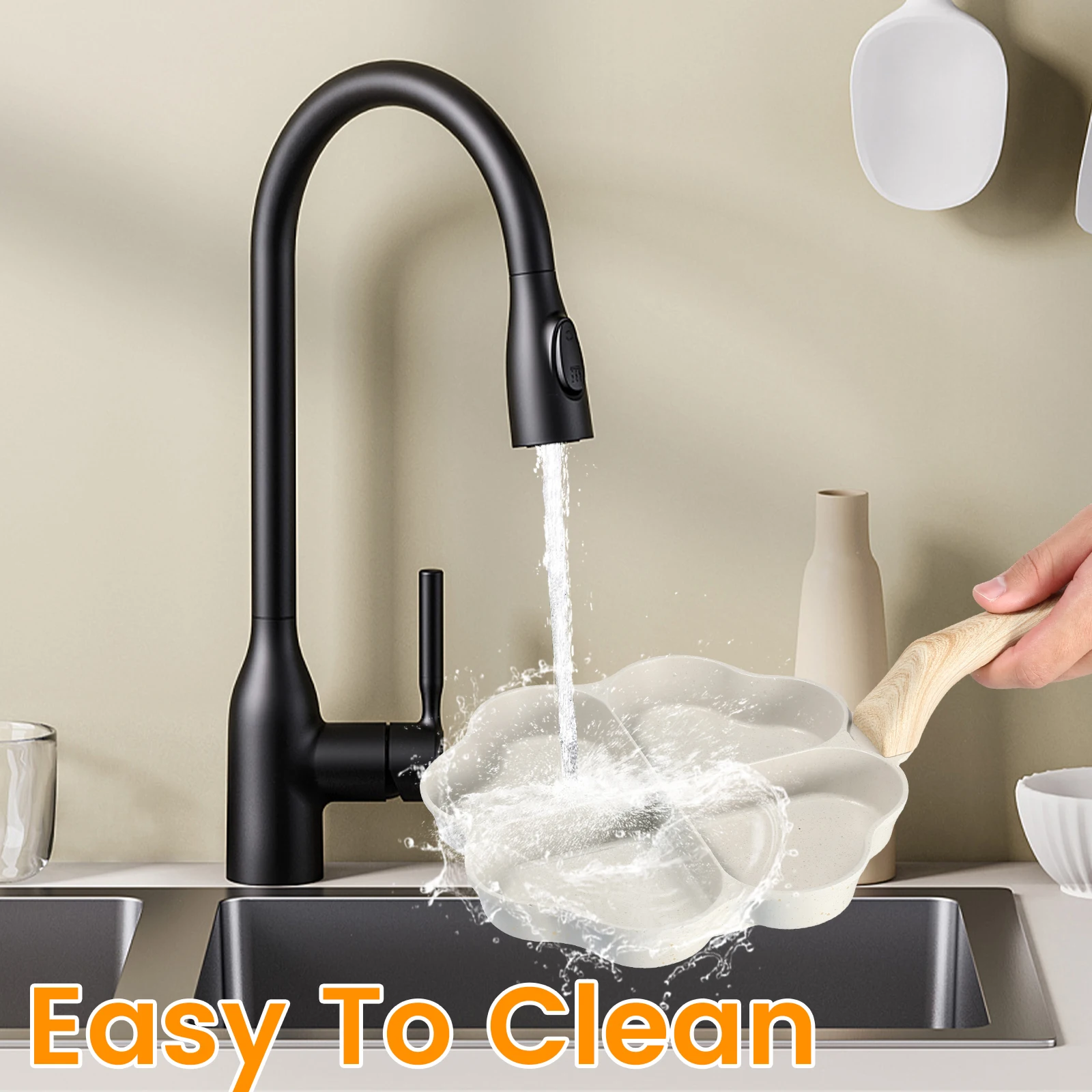 Egg Frying Pan 4-Cup Heart Omelette Pan Non-Stick Egg Skillet with Wooden Handle Aluminum Alloy Egg Cooker Pan Effortless