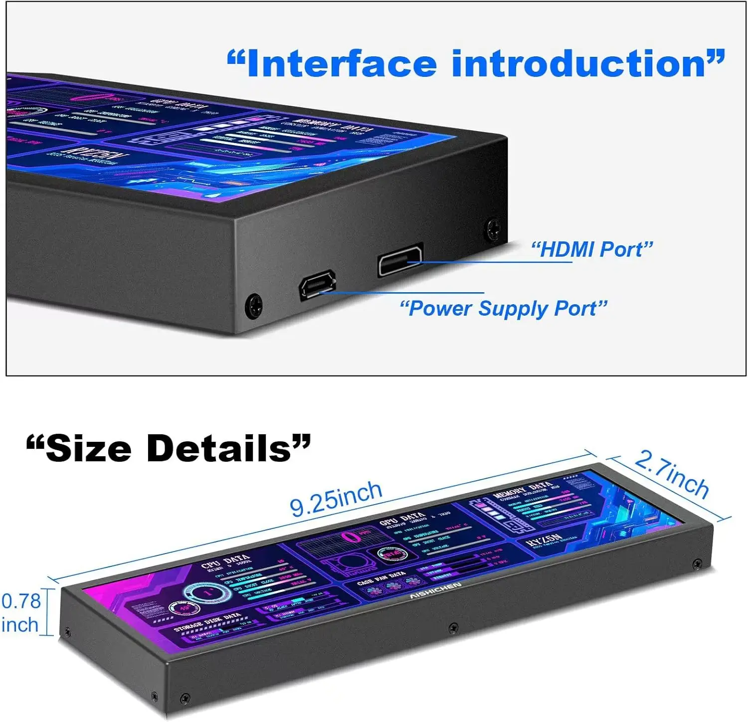8.8 Inch PC Temperature Display PC Panel Display Computer IPS Mini Screen AIDA64 CPU RAM Temperature Computer Secondary Screen