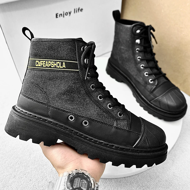 

Shoes for Men Outdoor Male Booties Canvas Boots Toe Cap Anti-collision Shoes Locomotive Ankle Boots Fashion Work Locomotive Boot
